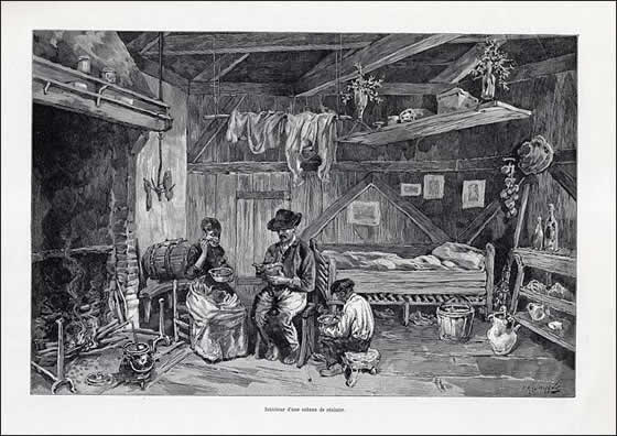 Intérieur d'une cabane de résinier