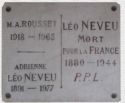 Plaque mortuaire de Léo Neveu